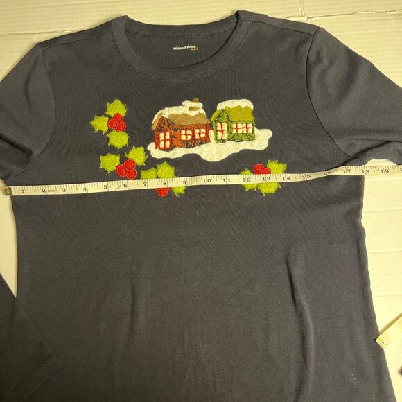 Michael Simon Vintage Y2K Christmas Embroidered Houses M Beaded Shirt Womens - Picture 9 of 11